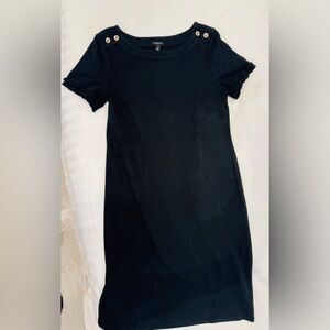 NWT Talbots Black Short Sleeve Sheath Dress Boatneck Gold Buttons LBD Small